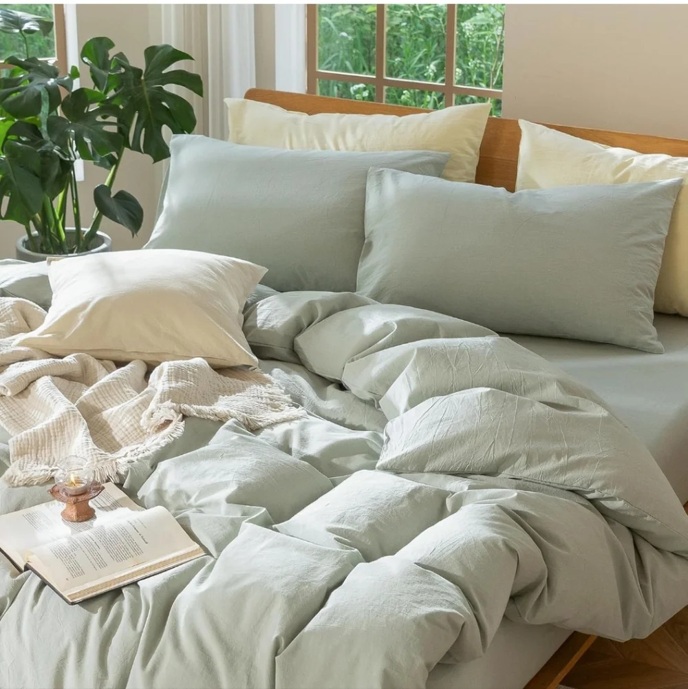 MooMee Bedding Duvet Cover Set 100% Washed Cotton Linen Like Textured Breathable